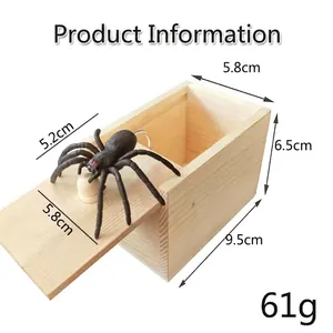 Halloween prank wooden box with a jumping black spider toy for scary gift surprises