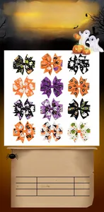 Détail de 12 styles de nœuds à cheveux Halloween avec motifs festifs pour filles, 8 cm
