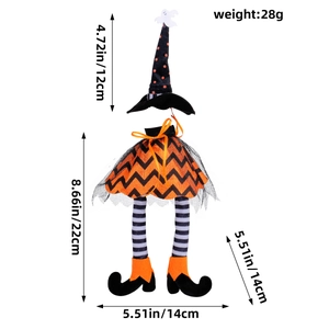 Detailed Halloween wine bottle cover with witch hat and striped legs for table decor