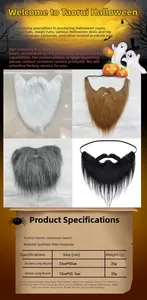 Size chart for Halloween synthetic fiber beards in white, brown, grey and black colors