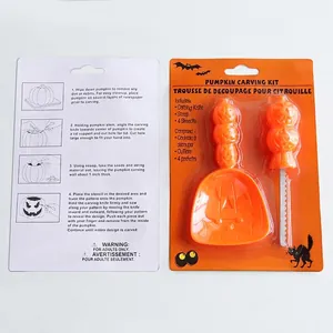 Halloween pumpkin carving kit with saw and scoop tools in professional blister packaging