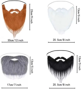 Detailed size chart for four colors of synthetic cosplay and party beard sets