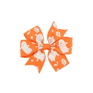 Nœud pour cheveux Halloween orange avec fantômes et texte Boo pour enfants