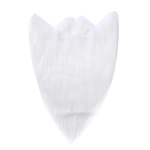 Flat lay macro view of a white fake Santa beard made of synthetic fiber for cosplay