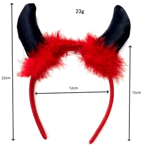 Serre-tête cornes de diable rouges et noires avec plumes pour costume de Halloween
