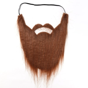 Brown synthetic costume beard for party props featuring a black elastic ear strap