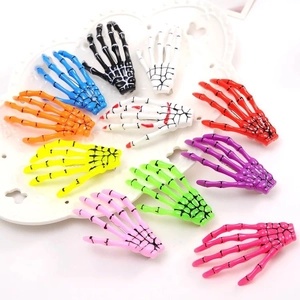 Set of 10 Halloween skeleton hand hair clips in multiple colors for festive party decor