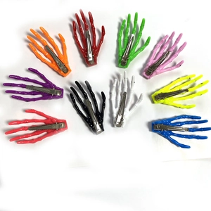 Halloween skeleton hand bone hair clips set in ten bright colors for party accessory