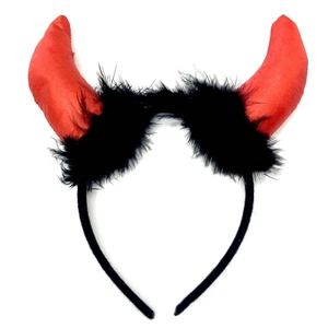 Serre-tête cornes de diable rouges avec plumes noires pour costume de fête d'Halloween