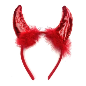 Serre-tête cornes de diable rouges avec effet métal et plumes pour Halloween