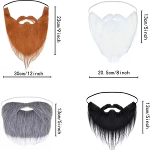 Fake beard set for Halloween and cosplay in four colors with elastic straps and dimensions