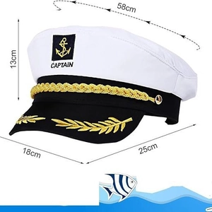 Classic white captain sailor hat with gold embroidery and 58cm circumference