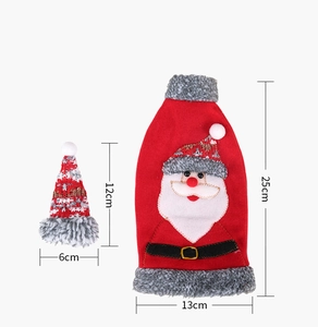 Detailed size specifications for red Christmas wine bottle cover with Santa Claus embroidery