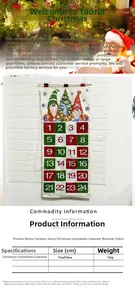 Detailed size specifications for the 72cm x 35cm gnome fabric Christmas advent calendar