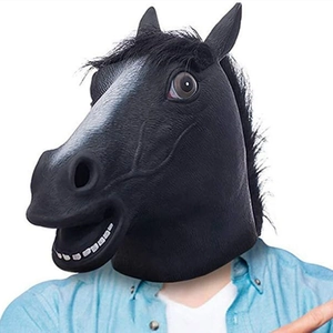 Masque de tête de cheval noir réaliste en latex souple pour les fêtes d'Halloween