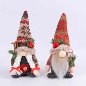 Set of 2 Christmas gnomes with snowflake knit hats and candy canes for festive decor