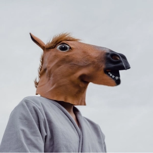 Masque de tête de cheval réaliste en latex marron pour costume d'Halloween