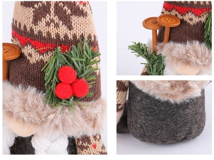 Detail of Christmas gnome with snowflake knit hat, faux fur beard and festive decorations