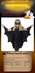 Size chart showing 110x78cm dimensions for the kids bat cape and eye mask set