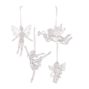Iridescent acrylic Christmas angel and ballet dancer tree ornaments set of four