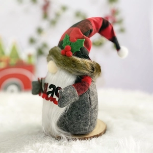 Christmas plush gnome with red buffalo plaid hat and Xmas sign for holiday decor