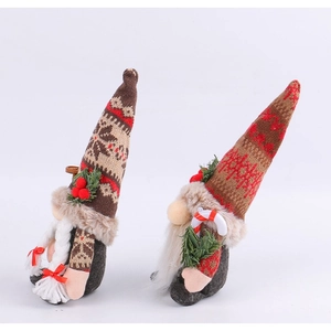Christmas knitted gnome set with snowflake hats and candy cane accessories for home decor