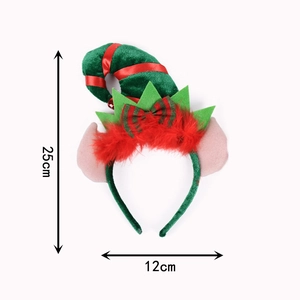 Detail view of 25x12cm Christmas elf hat headband with green velvet and pointed ears