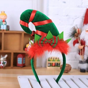 Christmas elf hat headband with green velvet, red feathers and jingle bell for party