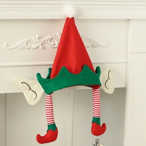 Christmas Elf Hat With Striped Long Legs Pointed Ears Red Green Non-Woven Fabric Novelty Party Costume Hat Christmas Decor