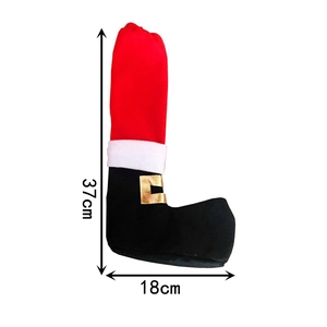 Christmas chair leg cover shaped like a plush Santa boot with gold buckle, 37cm height