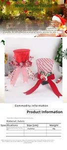 Detail of red velvet and striped magician hat tree toppers with decorative bows