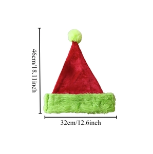 Bonnet de Noël en peluche rouge et vert 46x32cm pour décoration de fête festive