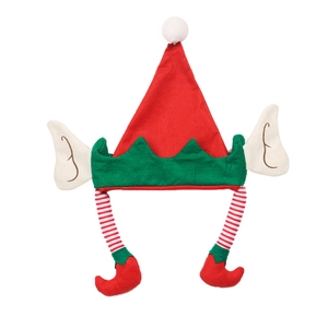 Cute Christmas elf hat with pointed ears and striped dangling legs for party costumes
