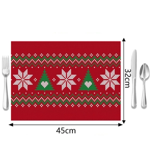 Nordic Christmas placemat with knitted tree patterns and cutlery, 45cm x 32cm size