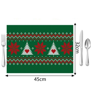 Christmas placemat with red snowflakes and trees on linen fabric, 45x32cm Nordic style