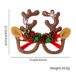 Vue détaillée de lunettes de Noël renne avec dimensions 17cm par 12,5cm de haut
