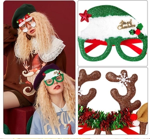 Détails des lunettes de Noël avec chapeau de Père Noël et bois de renne pour fête