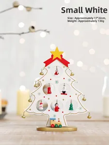 White wooden Christmas tree desktop decoration with hand-painted miniature ornaments