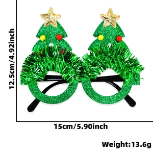 Dimensions détaillées d'une monture de lunettes sapin de Noël vert à paillettes fête