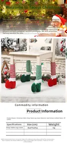 Detail of Christmas elf boot chair leg covers in festive red and green velvet fabric