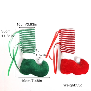 Christmas elf leg table chair covers with red and green stripes and soft velvet boots
