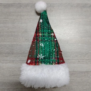Plaid Christmas mini hat cutlery holder with white snowflakes and gold sequins