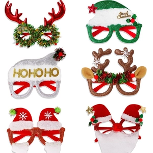 Lunettes de Décoration de Fête de Noël Pour Enfants en Plastique à Paillettes Bois de Renne Chapeau de Père Noël