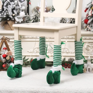 Christmas elf chair leg covers with green striped socks and pom-pom elf shoes set