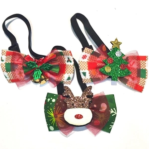 Adjustable Christmas Pet Bowtie Collar For Cats Small Dogs Red Green Plaid Flannel Bow With Bells Festive Holiday Party Neck Accessory
