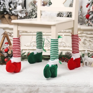 Christmas striped elf chair leg covers in red and green set for holiday table decoration