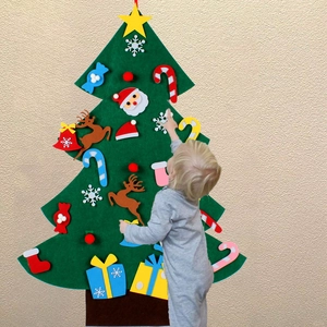 DIY Felt Christmas Tree Set For Kids With Detachable Ornaments Wall Hanging Xmas Tree Snowman Decoration For Home Holiday Gift