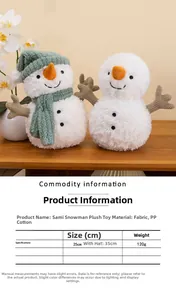Size specifications for Sami Snowman plush showing 25cm and 35cm height measurements