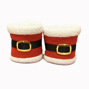 Lot de deux ronds de serviette en peluche rouge Père Noël avec fourrure et boucle dorée