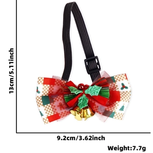 Christmas pet bow tie with holly leaves and gold bells, festive collar for dogs and cats